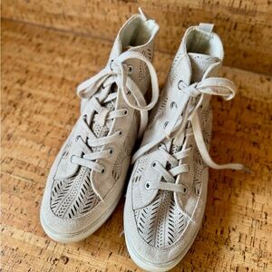 Coach Ivory Perforated Suede High Top Sneakers | Lace-Up | Women’s